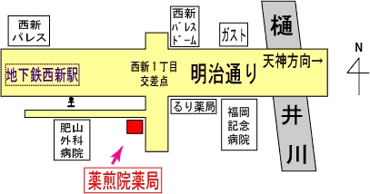 福岡市漢方薬局、薬煎院薬局の地図
